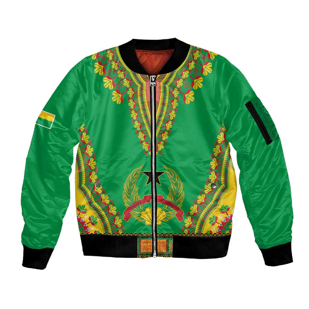 Personalised Afro Guinea Bissau Sleeve Zip Bomber Jacket Dashiki With Coat Of Arms