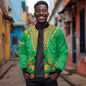 Personalised Afro Guinea Bissau Sleeve Zip Bomber Jacket Dashiki With Coat Of Arms