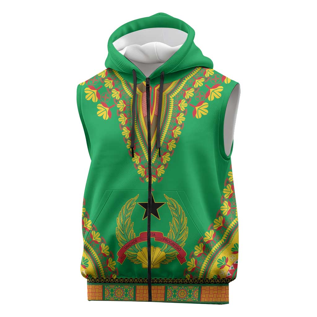 Personalised Afro Guinea Bissau Sleeveless Zip Hoodie Dashiki With Coat Of Arms - African Pride