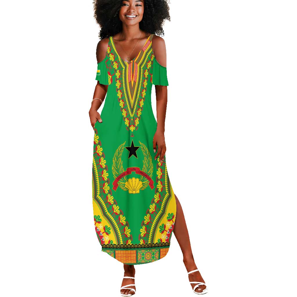 Personalised Afro Guinea Bissau Summer Maxi Dress Dashiki With Coat Of Arms