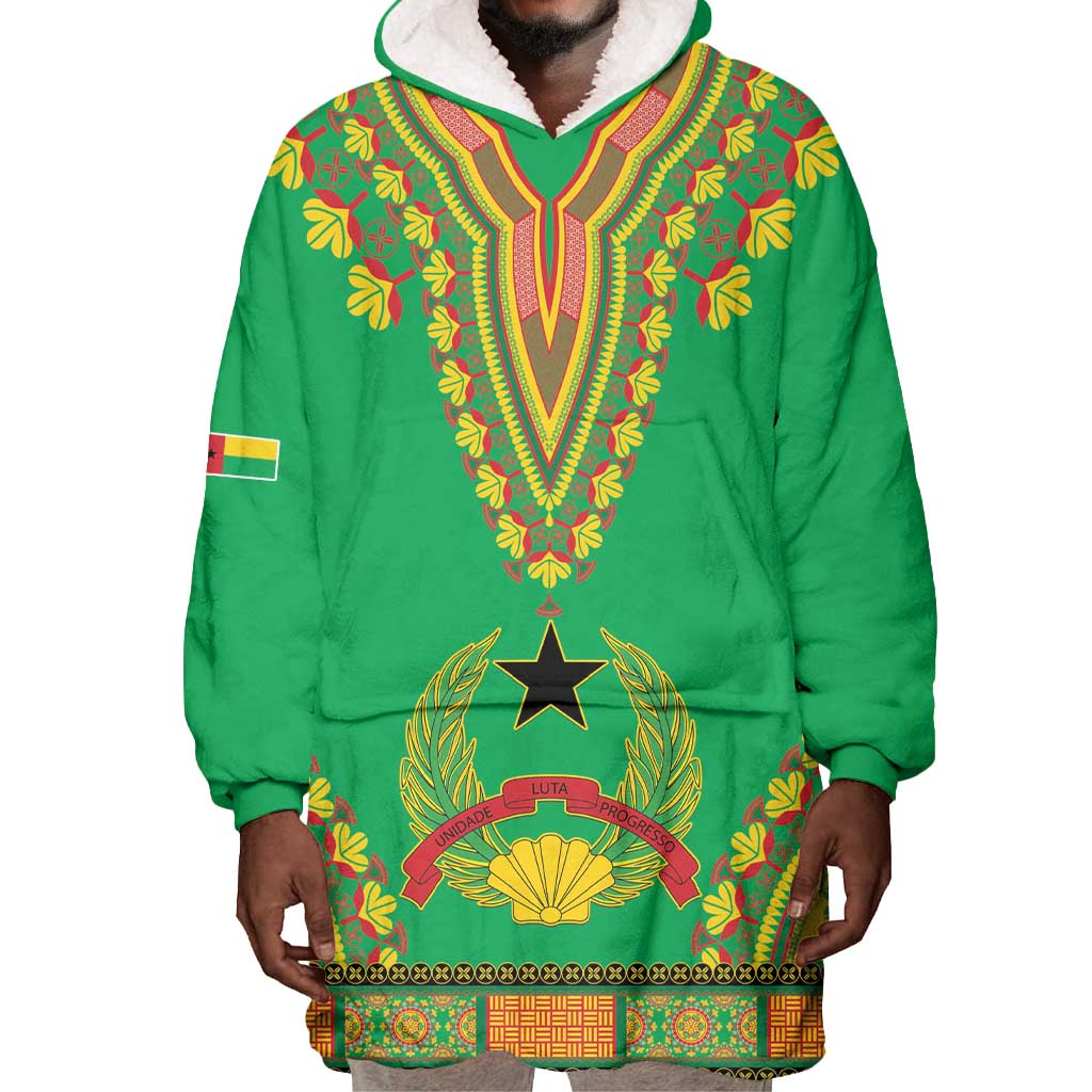 Personalised Afro Guinea Bissau Wearable Blanket Hoodie Dashiki With Coat Of Arms