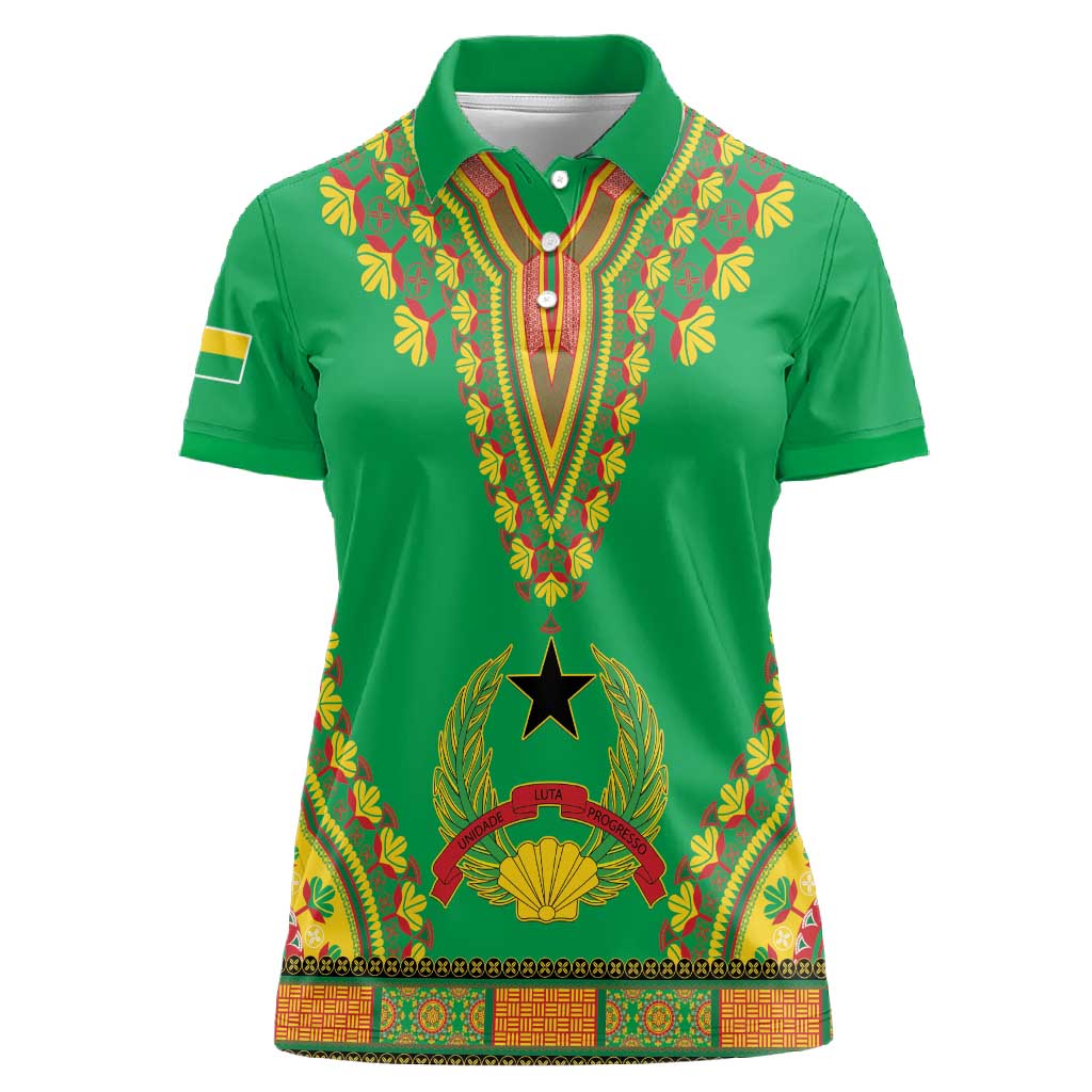 Personalised Afro Guinea Bissau Women Polo Shirt Dashiki With Coat Of Arms