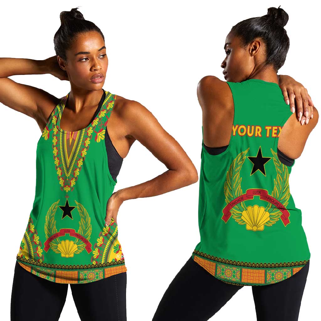 Personalised Afro Guinea Bissau Women Racerback Tank Dashiki With Coat Of Arms