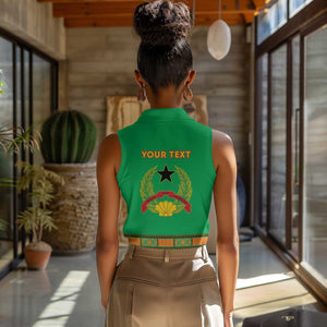 Personalised Afro Guinea Bissau Women Sleeveless Polo Shirt Dashiki With Coat Of Arms