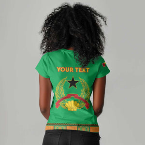 Personalised Afro Guinea Bissau Women V-Neck T-Shirt Dashiki With Coat Of Arms