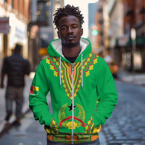 Personalised Afro Guinea Bissau Zip Hoodie Dashiki With Coat Of Arms