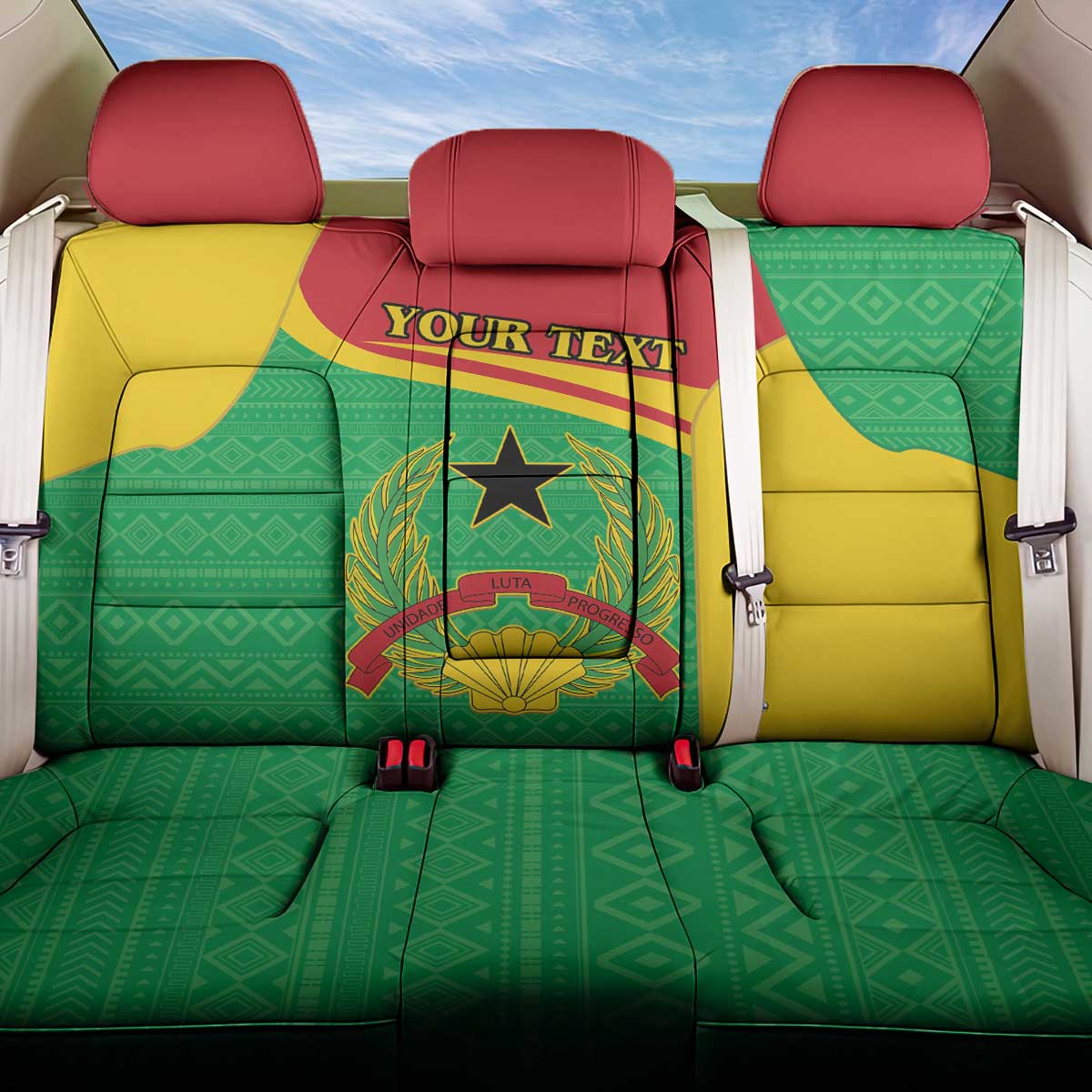 Personalised Afro Guinea Bissau Back Car Seat Cover Coat Of Arms Mix African Pattern