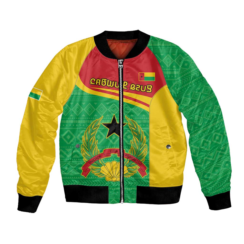 Personalised Afro Guinea Bissau Bomber Jacket Coat Of Arms Mix African Pattern