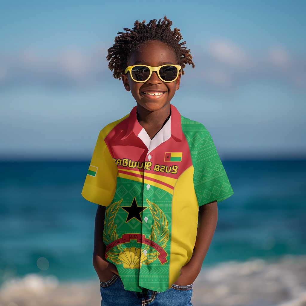 Personalised Afro Guinea Bissau Kid Hawaiian Shirt Coat Of Arms Mix African Pattern