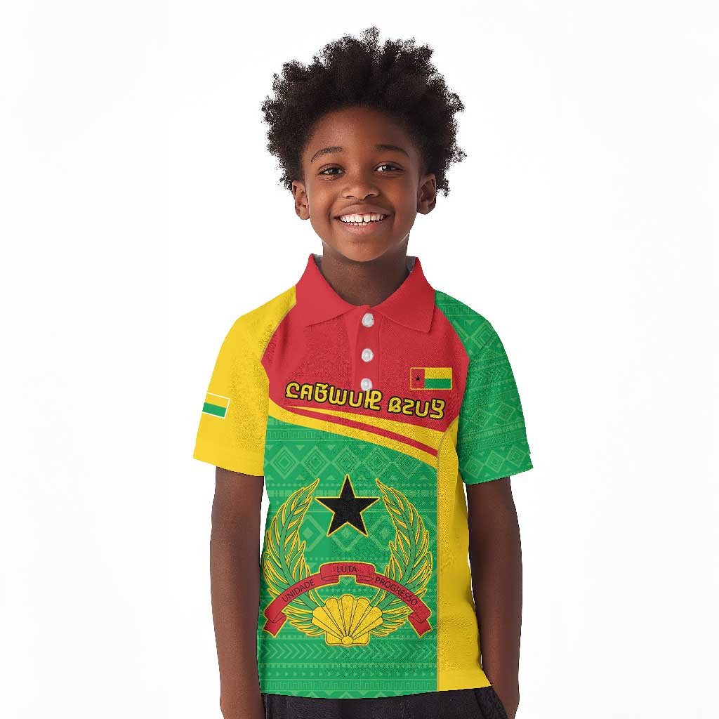 Personalised Afro Guinea Bissau Kid Polo Shirt Coat Of Arms Mix African Pattern