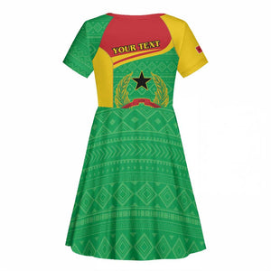 Personalised Afro Guinea Bissau Kid Short Sleeve Dress Coat Of Arms Mix African Pattern