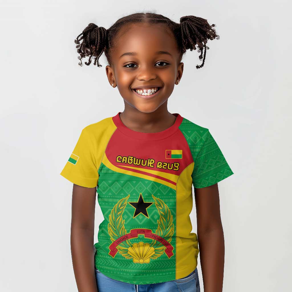 Personalised Afro Guinea Bissau Kid T shirt Coat Of Arms Mix African Pattern