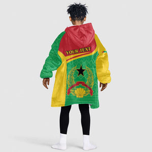 Personalised Afro Guinea Bissau Kid Wearable Blanket Hoodie Coat Of Arms Mix African Pattern