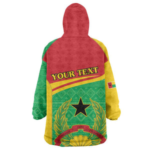 Personalised Afro Guinea Bissau Kid Wearable Blanket Hoodie Coat Of Arms Mix African Pattern