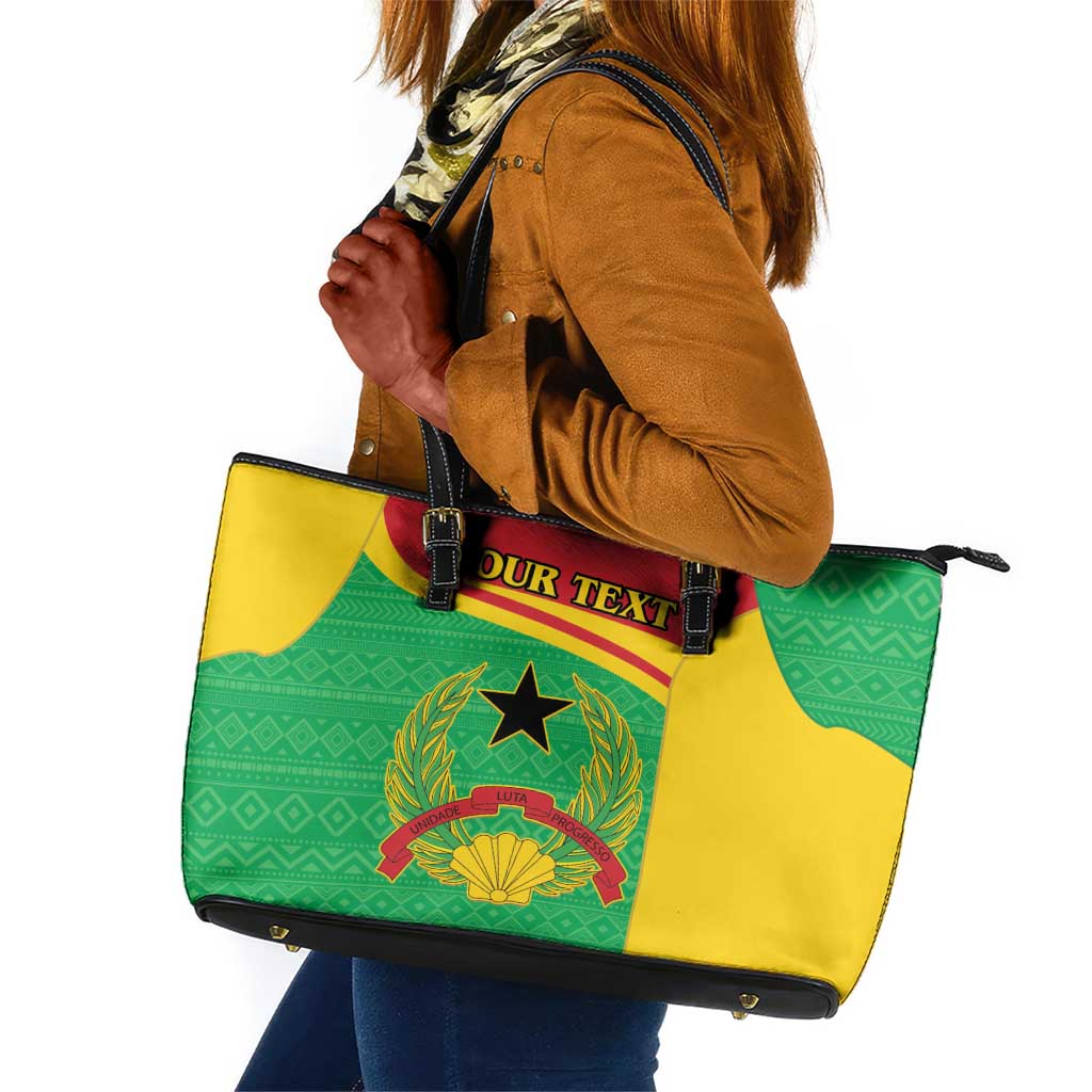 Personalised Afro Guinea Bissau Leather Tote Bag Coat Of Arms Mix African Pattern