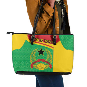 Personalised Afro Guinea Bissau Leather Tote Bag Coat Of Arms Mix African Pattern