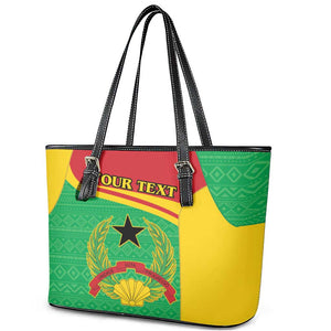 Personalised Afro Guinea Bissau Leather Tote Bag Coat Of Arms Mix African Pattern