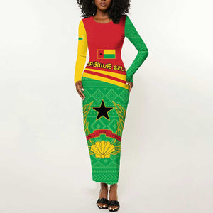 Personalised Afro Guinea Bissau Long Sleeve Bodycon Dress Coat Of Arms Mix African Pattern