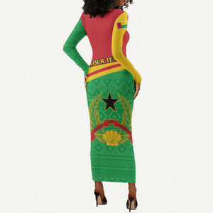 Personalised Afro Guinea Bissau Long Sleeve Bodycon Dress Coat Of Arms Mix African Pattern