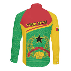 Personalised Afro Guinea Bissau Long Sleeve Button Shirt Coat Of Arms Mix African Pattern