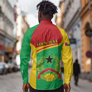 Personalised Afro Guinea Bissau Long Sleeve Button Shirt Coat Of Arms Mix African Pattern