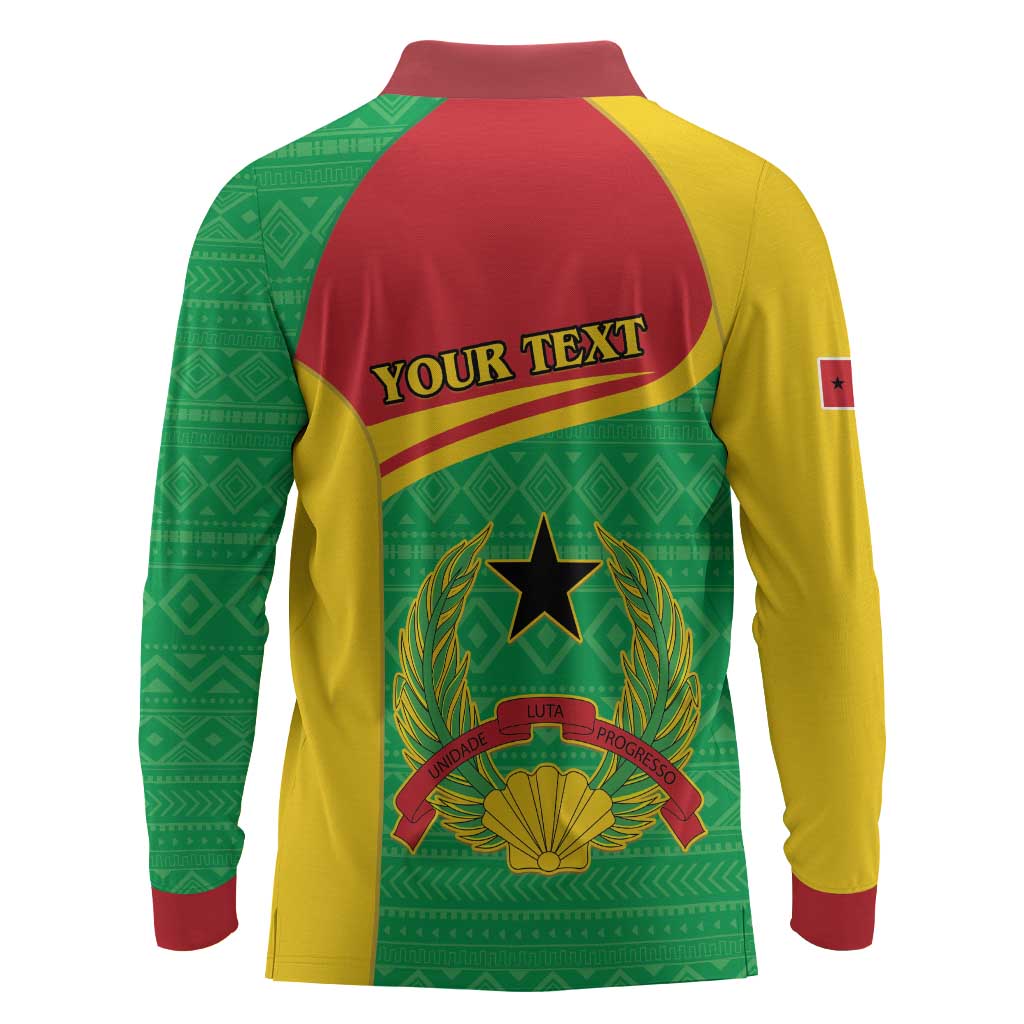 Personalised Afro Guinea Bissau Long Sleeve Polo Shirt Coat Of Arms Mix African Pattern