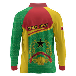 Personalised Afro Guinea Bissau Long Sleeve Polo Shirt Coat Of Arms Mix African Pattern