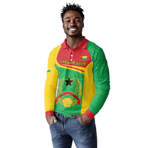 Personalised Afro Guinea Bissau Long Sleeve Polo Shirt Coat Of Arms Mix African Pattern