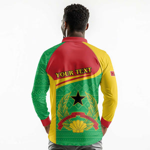 Personalised Afro Guinea Bissau Long Sleeve Polo Shirt Coat Of Arms Mix African Pattern