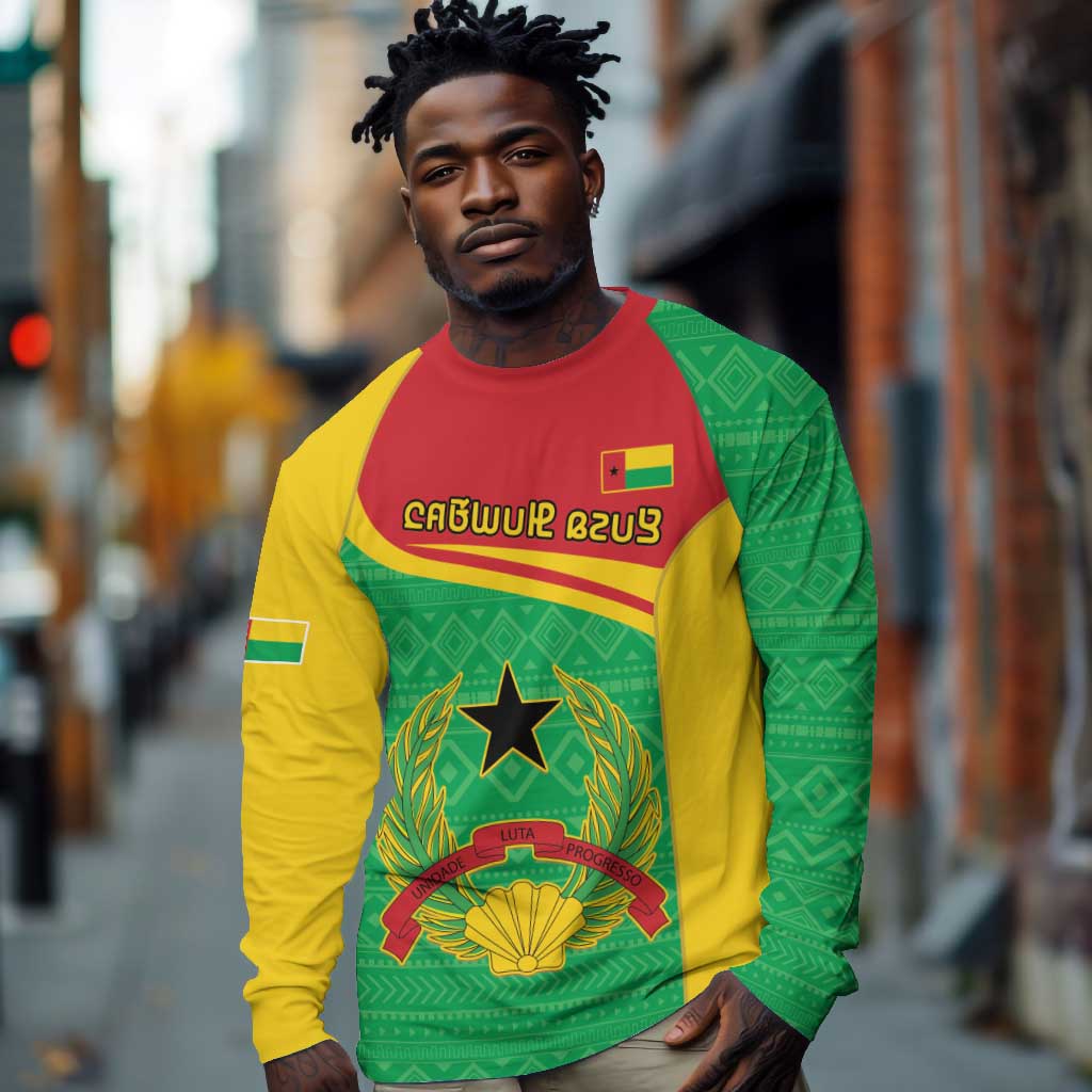 Personalised Afro Guinea Bissau Long Sleeve Shirt Coat Of Arms Mix African Pattern