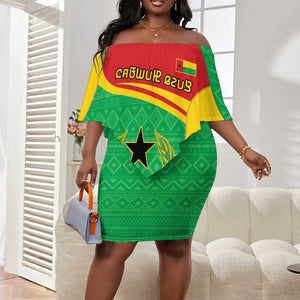 Personalised Afro Guinea Bissau Off Shoulder Short Dress Coat Of Arms Mix African Pattern