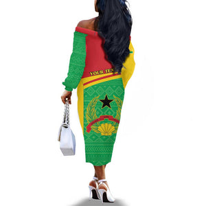 Personalised Afro Guinea Bissau Off The Shoulder Long Sleeve Dress Coat Of Arms Mix African Pattern