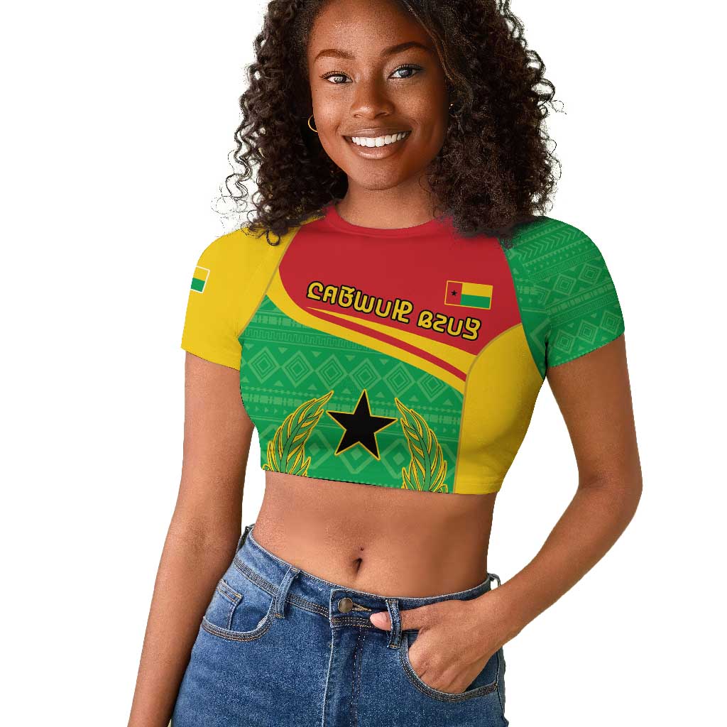 Personalised Afro Guinea Bissau Raglan Cropped T shirt Coat Of Arms Mix African Pattern