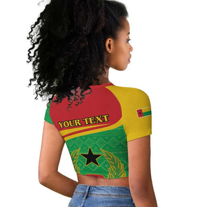 Personalised Afro Guinea Bissau Raglan Cropped T shirt Coat Of Arms Mix African Pattern