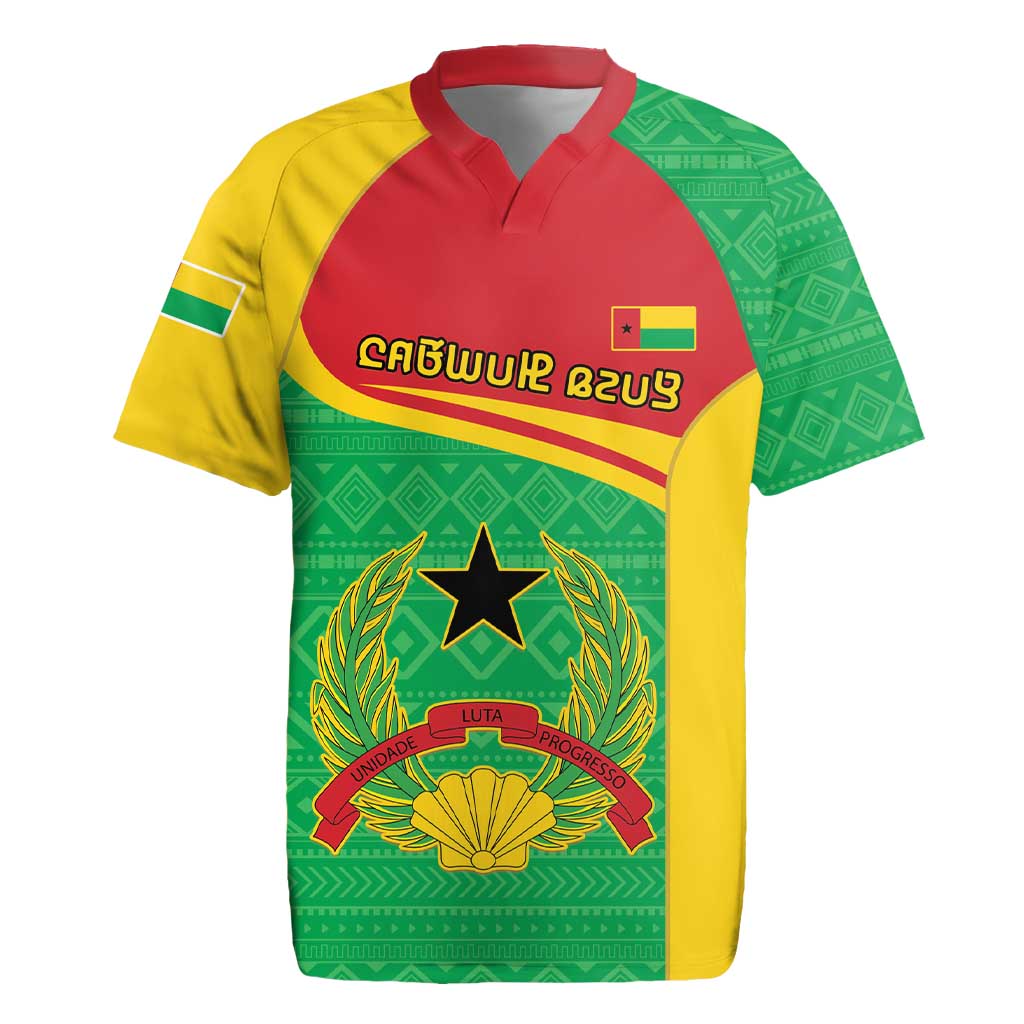 Personalised Afro Guinea Bissau Rugby Jersey Coat Of Arms Mix African Pattern