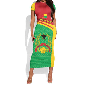 Personalised Afro Guinea Bissau Short Sleeve Bodycon Dress Coat Of Arms Mix African Pattern