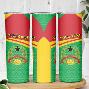 Personalised Afro Guinea Bissau Skinny Tumbler Coat Of Arms Mix African Pattern