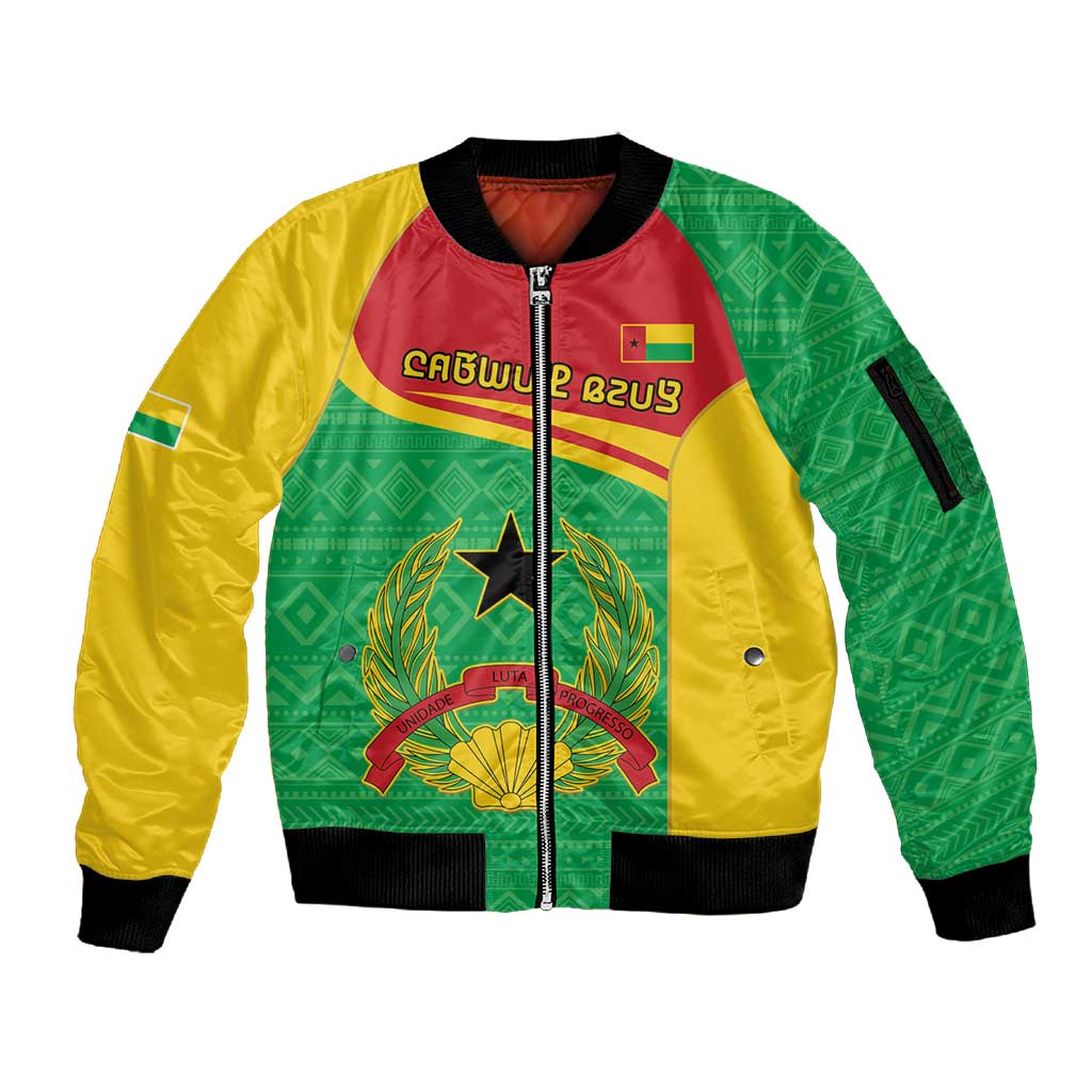 Personalised Afro Guinea Bissau Sleeve Zip Bomber Jacket Coat Of Arms Mix African Pattern