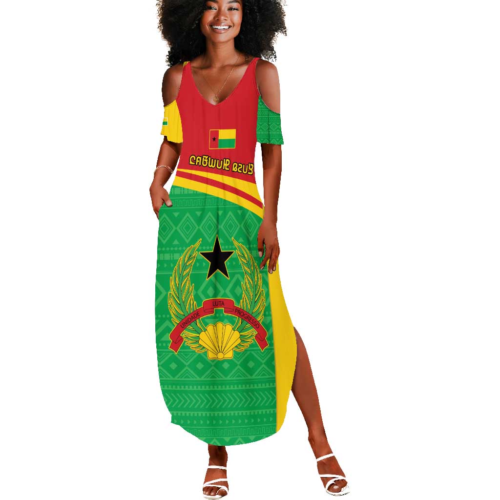 Personalised Afro Guinea Bissau Summer Maxi Dress Coat Of Arms Mix African Pattern