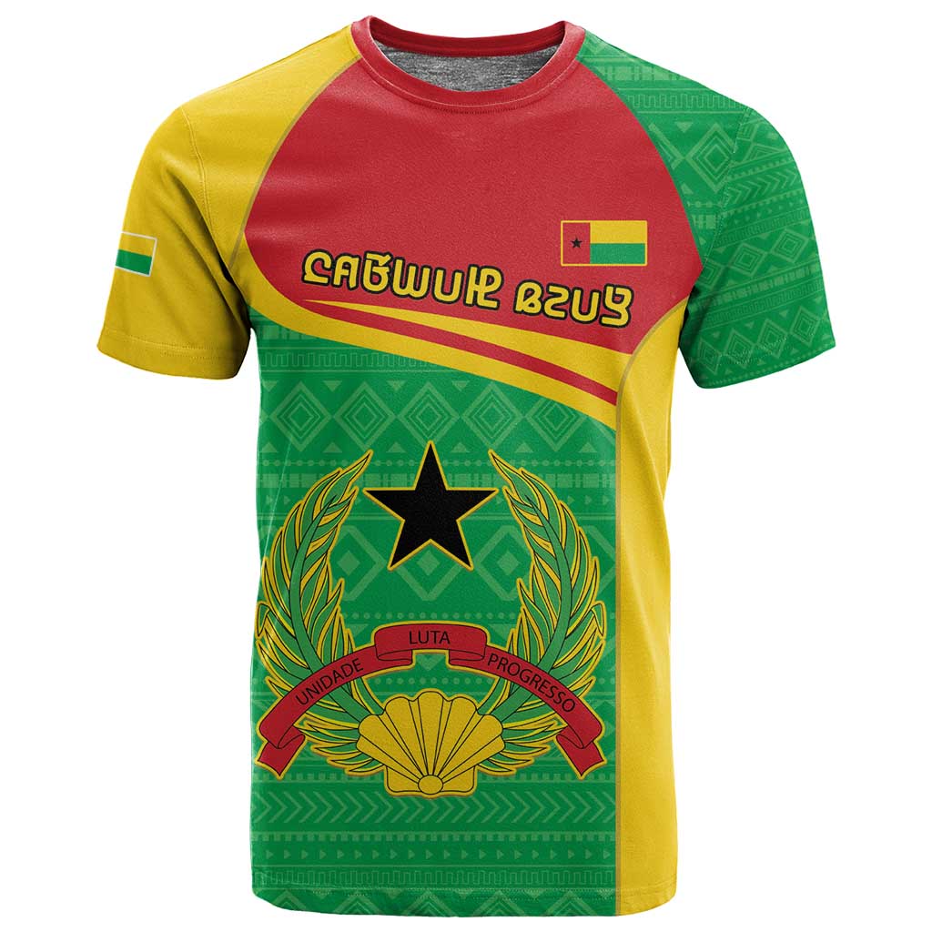 Personalised Afro Guinea Bissau T shirt Coat Of Arms Mix African Pattern