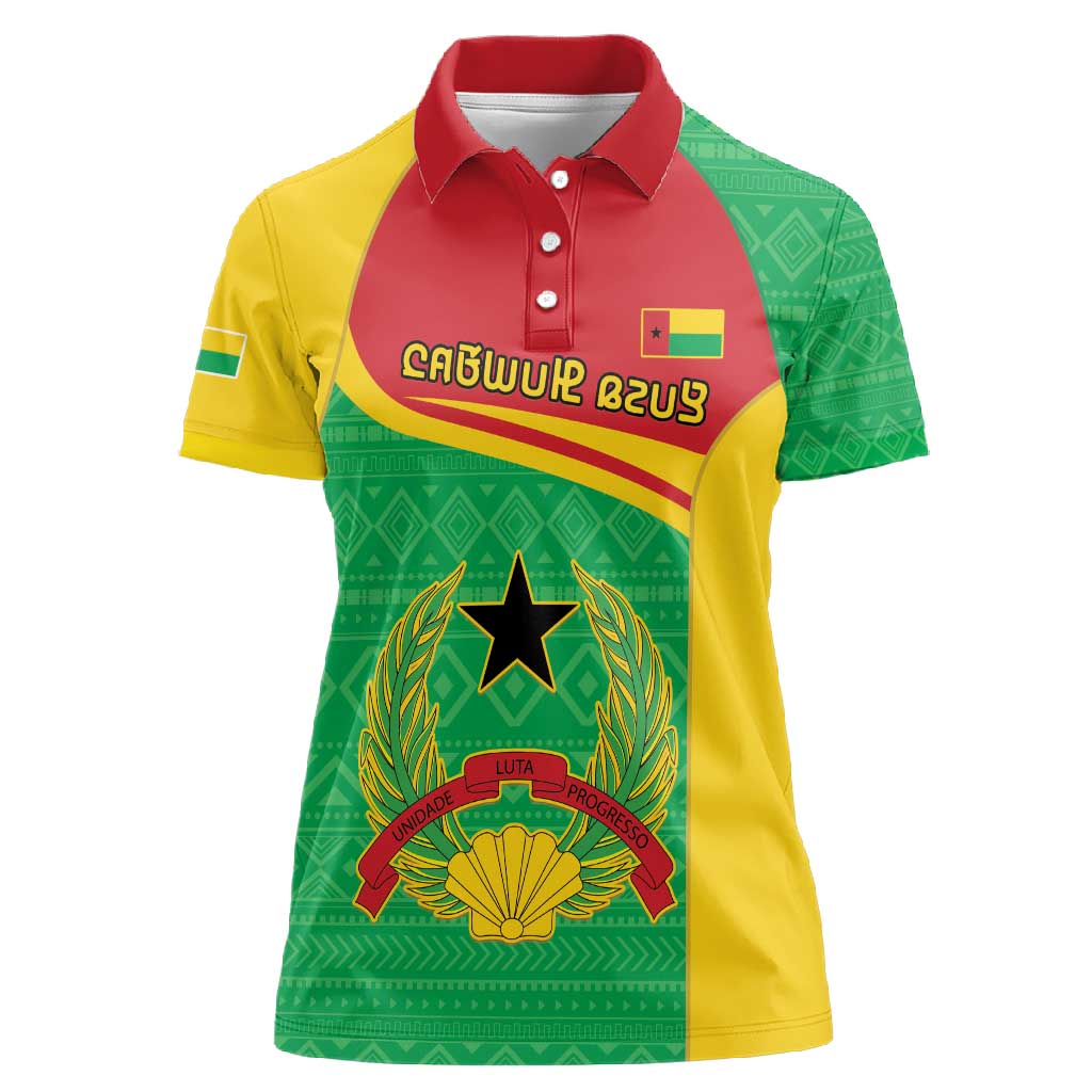 Personalised Afro Guinea Bissau Women Polo Shirt Coat Of Arms Mix African Pattern