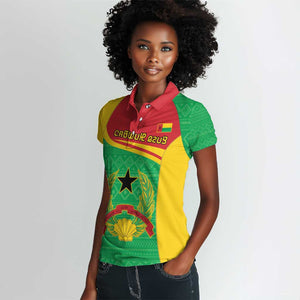 Personalised Afro Guinea Bissau Women Polo Shirt Coat Of Arms Mix African Pattern