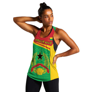 Personalised Afro Guinea Bissau Women Racerback Tank Coat Of Arms Mix African Pattern