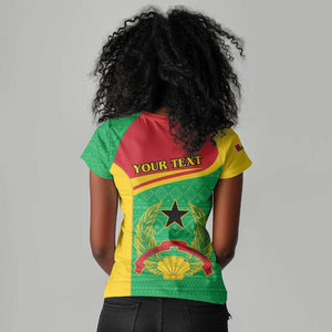 Personalised Afro Guinea Bissau Women V-Neck T-Shirt Coat Of Arms Mix African Pattern