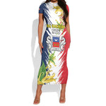 Afro Ra Hachiri 976 Short Sleeve Bodycon Dress Coat Of Arms France Flag Style LT15