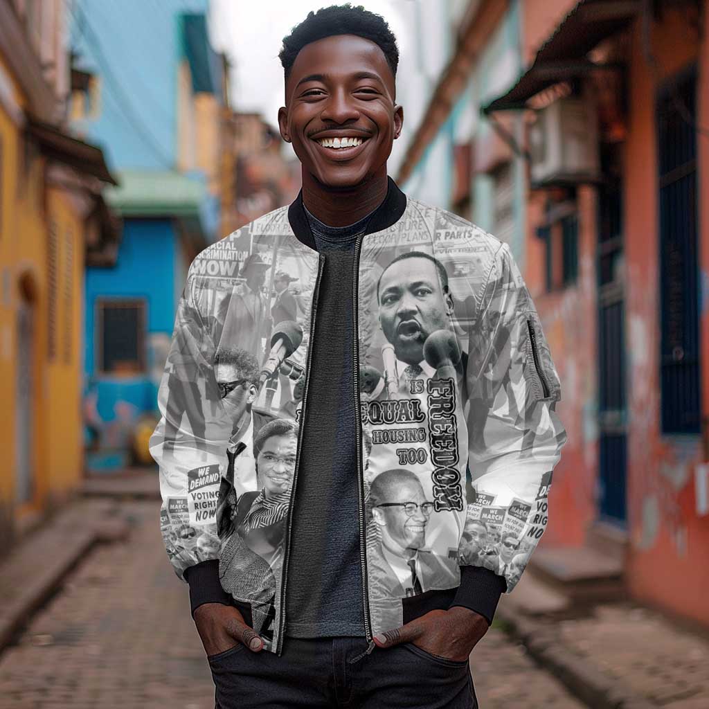African-American History Month Sleeve Zip Bomber Jacket Civil Rights Leaders