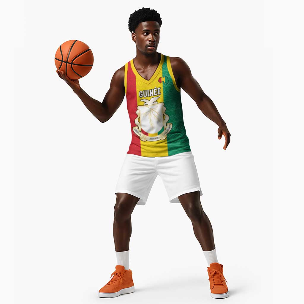Personalised Afro Guinea Basketball Jersey Coat Of Arms Flag Style LT15