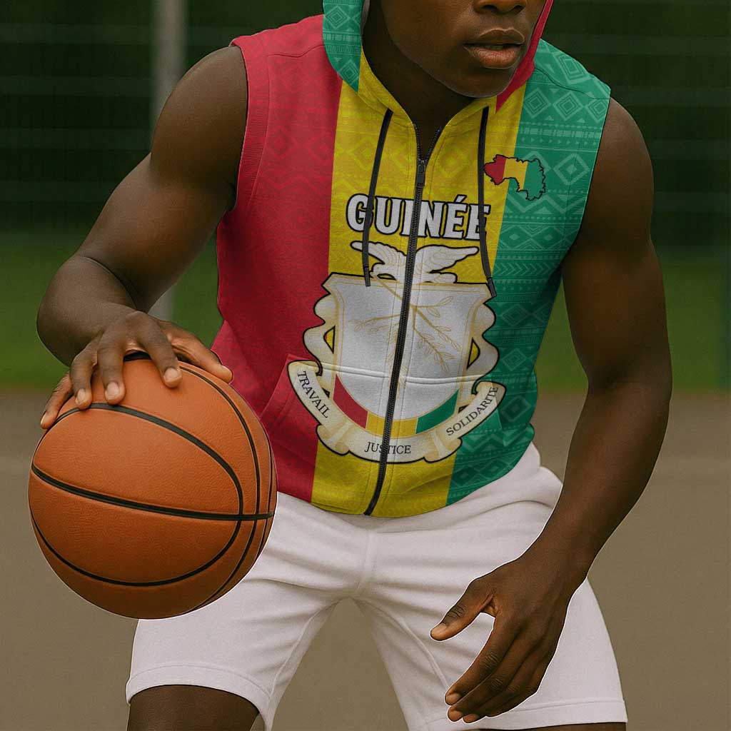 Personalised Afro Guinea Sleeveless Zip Hoodie Coat Of Arms Flag Style - African Pride