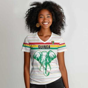 Custom Afro Guinee Football Women V-Neck T-Shirt Go Syli National