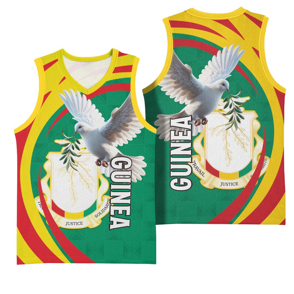 Guinea Basketball Jersey Coat Of Arms With Pigeon - Kente Pattern LT15